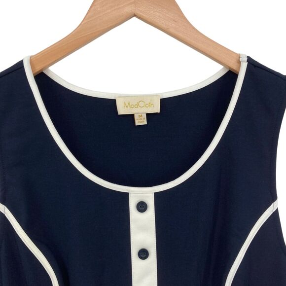 ModCloth Fit & Flare Dress Womens Medium Blue White Knit Rayon Blend Side Zip - Picture 7 of 16